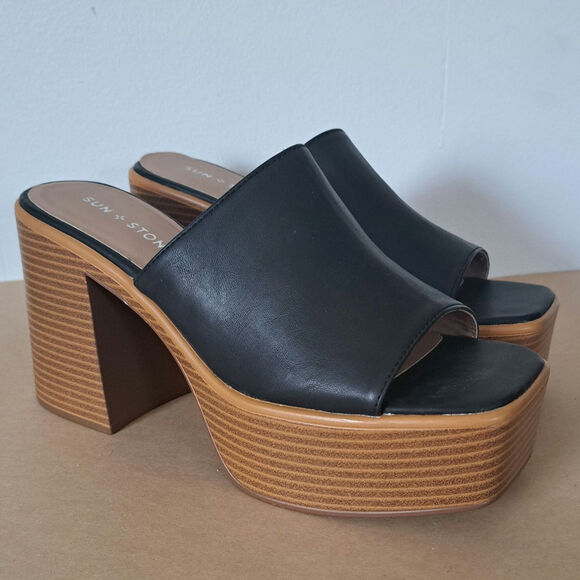 Sun + Stone Shoes - Sun + Stone Marlenne Slip On Black Platform Dress Sandals Women's 7.5